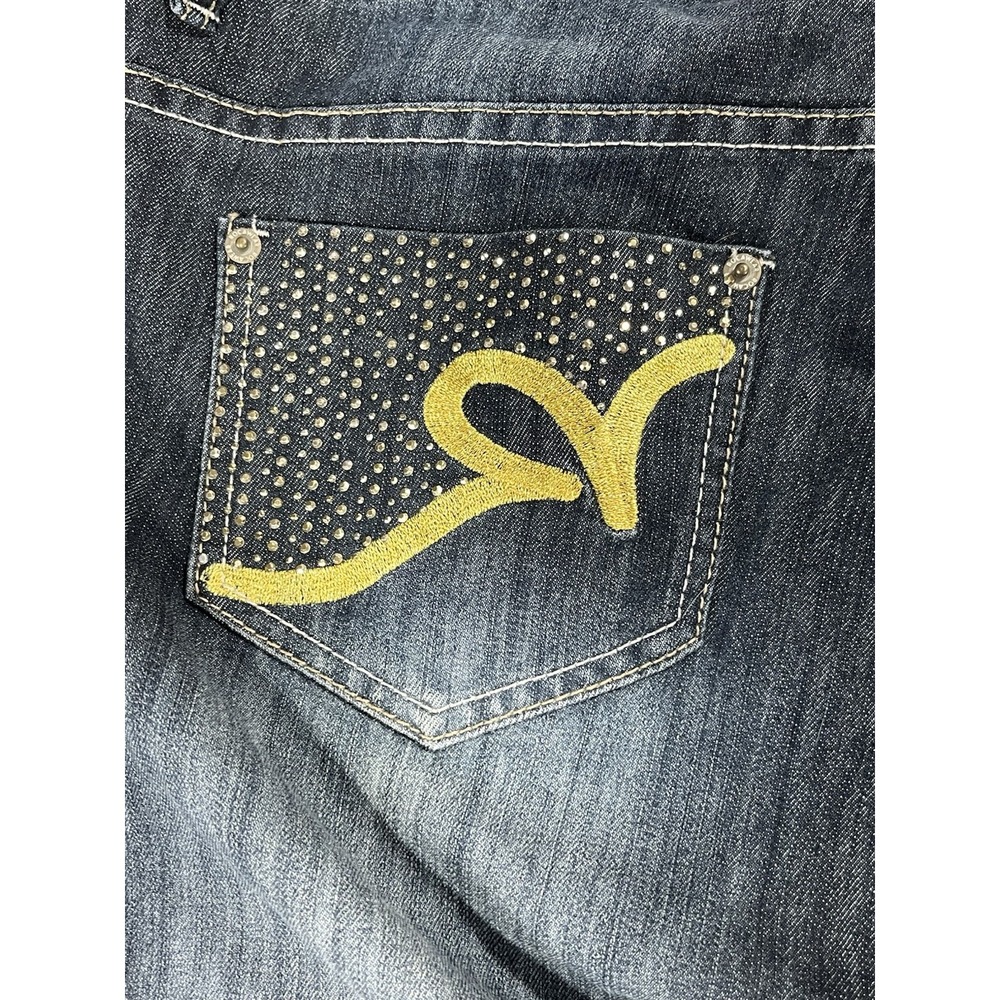 Vintage Rocawear Women's Jean Dark Wash Embellished Zipper Back Legs Capri Sz 16 - Picture 10 of 16